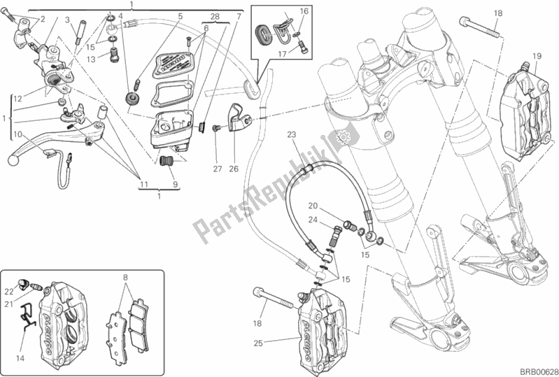 Toutes les pièces pour le Système De Freinage Avant du Ducati Diavel Carbon FL USA 1200 2018